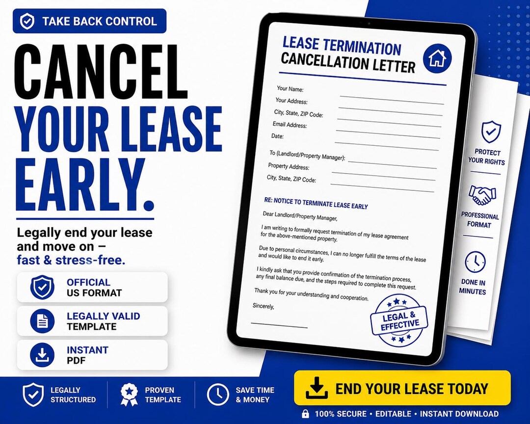Cancel Lease Early Letter PDF US Editable Fillable Rental Termination