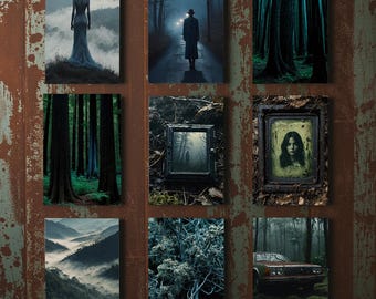 Arte de metraje encontrado de terror analógico, conjunto de pósteres espeluznantes con fallos de VHS (descarga digital)