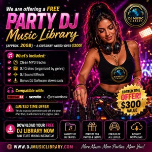 Party DJ Hits Music Library – 20GB Clean MP3s, Sound Effects