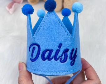 Gorro de cumpleaños personalizado para perros, corona de fiesta para mascotas bordada a medida para perros y gatos, recuerdo de regalo de primer cumpleaños.