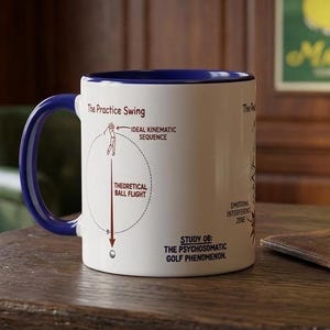 Funny Golf Mug: Practice Swing vs Real Swing | Technical Analysis Two-Tone Coffee Cup, Sarcastic Golfer Gift, Swing Physics, Masters Week