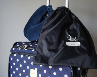 Personalized Travel Pillow Storage Bag, Embroidered Nylon Drawstring Sack