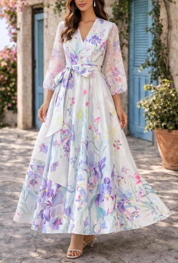 pastel boho dress Floral Maxi – Elegant Women's Floral Dress | Romantic Summer Dress | Wedding, Vacation, Garden Party Outfit low hem that creates Straight The Iris Dress Black Color:Dark Khaki