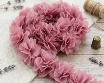 Chiffon Lace Flower Ribbon Trim, Floral Webbing for Crafts, Wedding Decor, Bridal Bouquet (Meter)