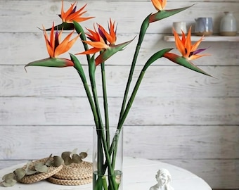 Artificial Bird of Paradise Flowers, 24.5" Strelitzia Tropical Arrangement, Vase Decor