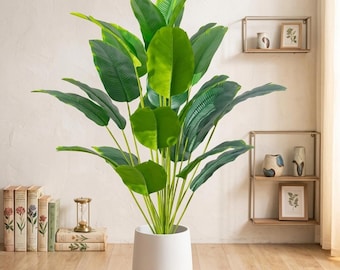 Large Artificial Tropical Palm Tree, Real Touch Banana Monstera Leaves, Green Floral Decor