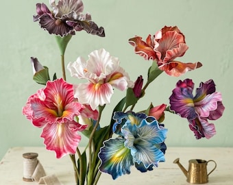 Artificial Iris Bouquet, Real Touch EVA Flowers, Mixed Colors Floral Arrangement (45cm)