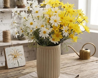 Artificial Chamomile Daisy Flowers, White Yellow Floral Bouquet, Spring Vase Decor