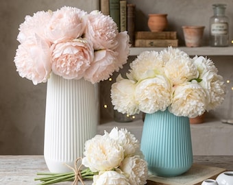 Pink Peony Rose Artificial Flower Bouquet, 5 Big Heads (11cm) – Wedding Home Decor Arrangement