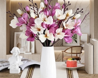 Artificial Magnolia Flower Bouquet, Pink White Floral Arrangement, Wedding Home Decor