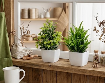 Artificial Eucalyptus Bonsai Plants Set, Green Faux Potted Arrangement, Indoor Outdoor Decor