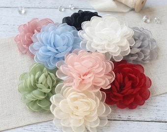 5PCS Large Organza Fabric Flowers 10CM, DIY Wedding Accessories, Floral Embellishments, Dress, Hairpin, Shoes