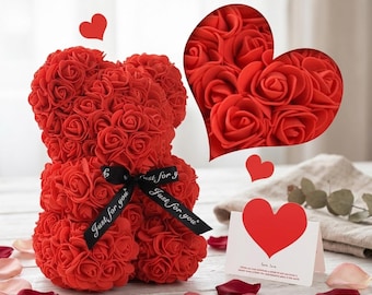 Handmade Rose Teddy Bear Gift, Floral Foam Bear Decor