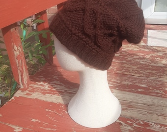 DNA pattern cable knit hat - dark brown