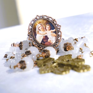 Moonstone Rosary: Our Lady of Carmel Medal, Forgiveness Cross