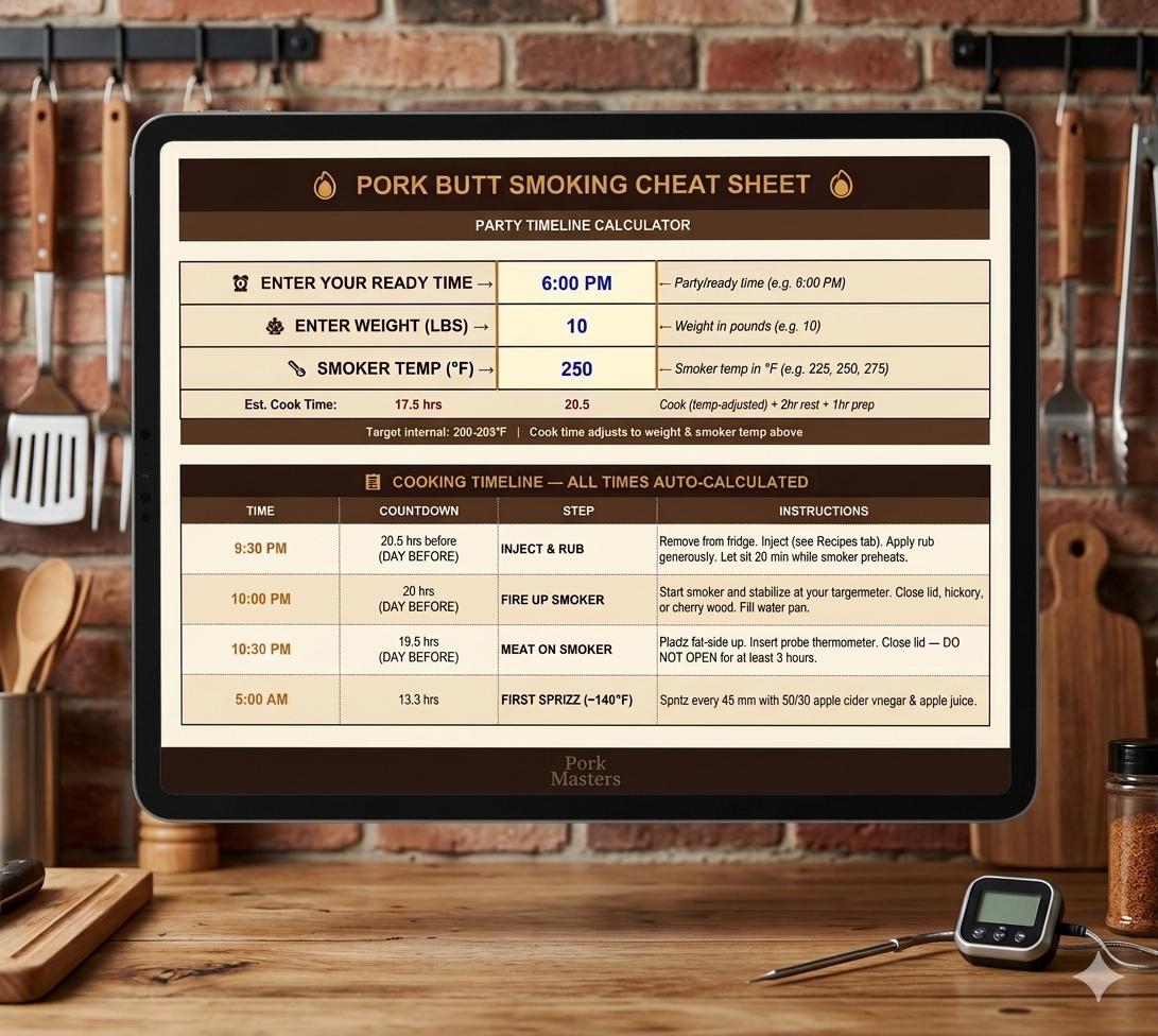 BBQ Smoking Cheat Sheet Excel Spreadsheet, Meat Smoking Timeline ...