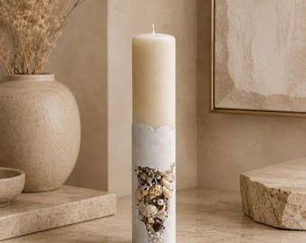 Set di candele a colonna di lusso / Candela per matrimonio in spiaggia / Decorazione con conchiglie e perle / Decorazione per la casa unica e realizzata a mano a tema oceano