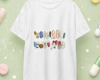 T-shirt met pillenprint | Kleurrijk T-shirt met pillenmotief