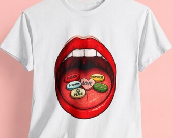 Love Pills Aesthetic T-shirt, Edgy Lips Graphic Tee