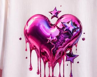Melting Pink Heart T-Shirt, Aesthetic Graphic, Cute Love Theme, Unisex Gift with Chrome Heart