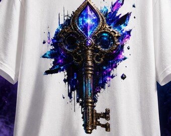 Mystic Crystal Key Shirt, Skeleton Key T-Shirt, Magical Artifact Graphic Tee, Cosmic Crystal Key Gift for Lovers