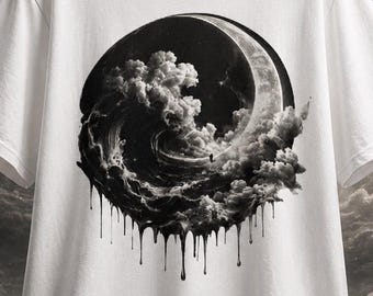 Moon Wave T-Shirt, Crescent Moon and Ocean Graphic, Celestial Night Sky, Gothic Moon Art Unisex Gift