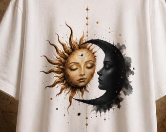 Sun and Moon Face T-Shirt, Celestial Balance Graphic Tee, Mystic Cosmic Shirt, Spiritual Boho Unisex Gift