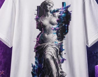 Cyber Venus Statue T-Shirt, Glitch Art Greek Goddess Tee, Futuristic Sculpture Shirt, Vaporwave Aesthetic Graphic Tee, Mythology Art Unisex