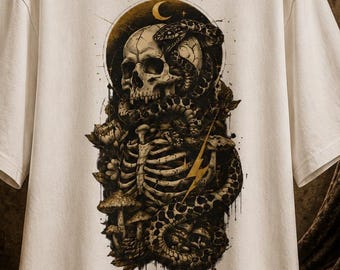 Gothic Skull and Snake T-Shirt | Dark Skeleton Graphic | Unisex Gothic