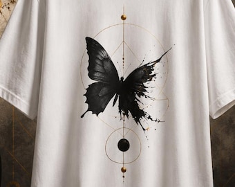 Black Butterfly T-Shirt, Gothic Butterfly Graphic Tee, Minimalist Celestial Shirt, Dark Aesthetic Unisex Gift