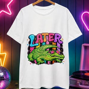 Camiseta retro Later Gator, camiseta colorida de cocodrilo, camiseta gráfica con estética neón, camiseta divertida de cocodrilo, regalo unisex vintage de los 80
