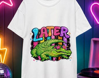 Later Gator Retro T-shirt, kleurrijk alligator T-shirt.
