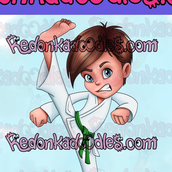 Digital Stamps - Karate Kick- Boy Digi, Uncoloured Digital Image for Handmade Greeting Cards