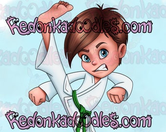 Digital Stamps - Karate Kick- Boy Digi, Uncoloured Digital Image for Handmade Greeting Cards