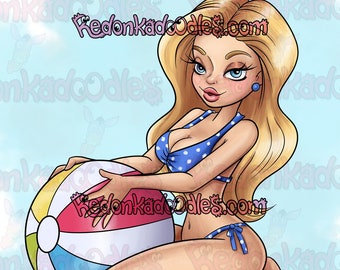Digital Stamps - Beach Babe - Uncoloured Digital Image for Handmade Greeting Cards
