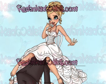 Digital Stamp - Fetching The Garter, Uncoloured Image for Handmade Greeting Cards