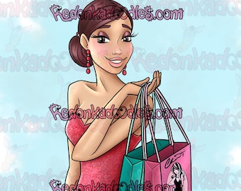 Digital Stamps - Shopping Fashionista - Uncoloured Digital Image for Card Making