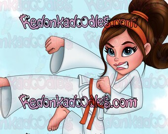 Digital Stamps - Karate Kick Girl - Uncoloured Digital Image for Handmade Greeting Cards