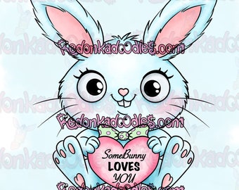 SALE Digital Stamps - Bunny Love - Uncoloured Digital Image for Handmade Greeting Cards, Rabbit Digistamp, Easter, Valentine, Adult Colour.