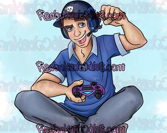 Digital Stamps - Adult Gamer - Uncoloured Digital Image for Handmade Greeting Cards