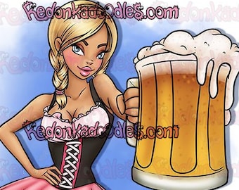 Digital Stamp - Beer Wench. UNCOLOURED Digital Image for Handmade Greeting Cards