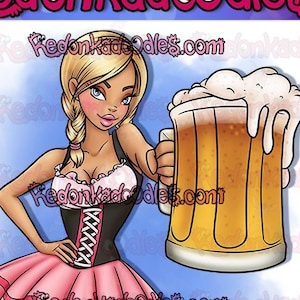 Timbre numérique - Beer Wench. Image numérique non colorée pour cartes de vœux faites à la main