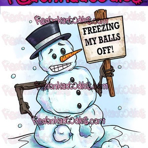 Timbres numériques - Frozen Snowman - Image numérique non colorée pour cartes de vœux faites à la main
