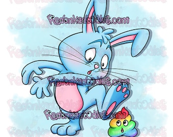 Digital Stamps - Bunny Poops - Uncoloured Digital Image for Handmade Greeting Cards