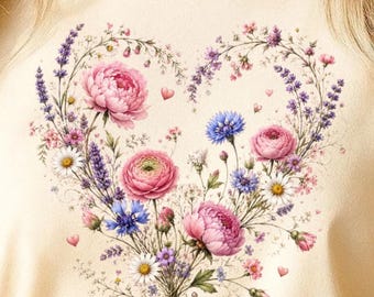 Floral Motifs PNG , Vibrant Spring Wildflowers and Heart Style, Summer Sublimation Designs