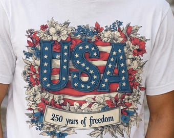 USA 250th Anniversary Sublimation PNG , Independence Day Floral Shirt Design