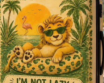 Summer Travel Lion PNG , I'm Not Lazy, Just Energy-Saving Design , Beach Vibes Graphic