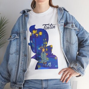 Silhouetillustratie Kuifje T-shirt | Comic Adventure-shirt met print afbeelding 5