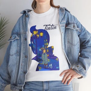 Tintin silhouette illustration T-Shirt | Comic Adventure Graphic Tee image 8