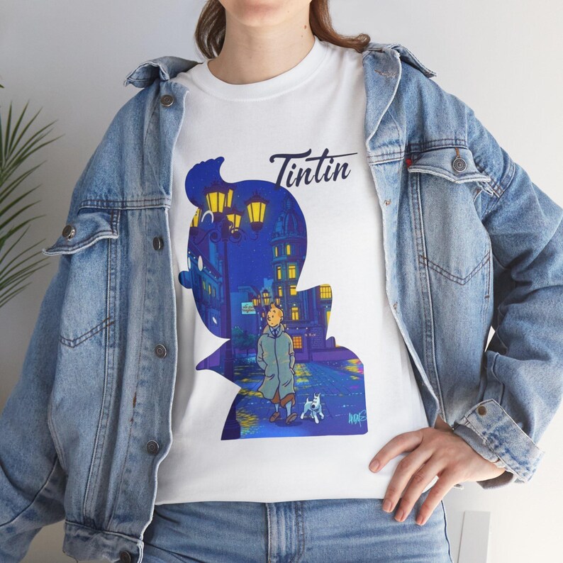 Tintin silhouette illustration T-Shirt | Comic Adventure Graphic Tee image 8
